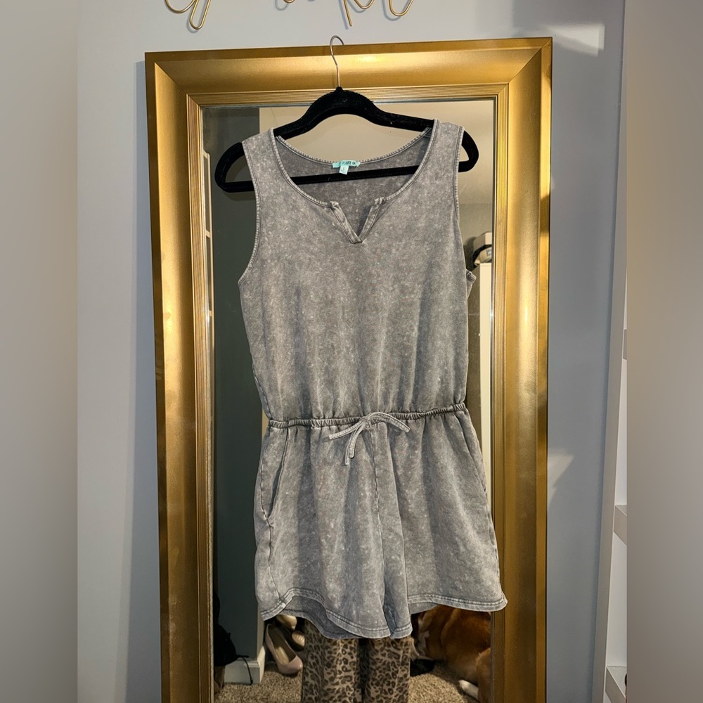 Gray Sleeveless Romper with Drawstring Waist